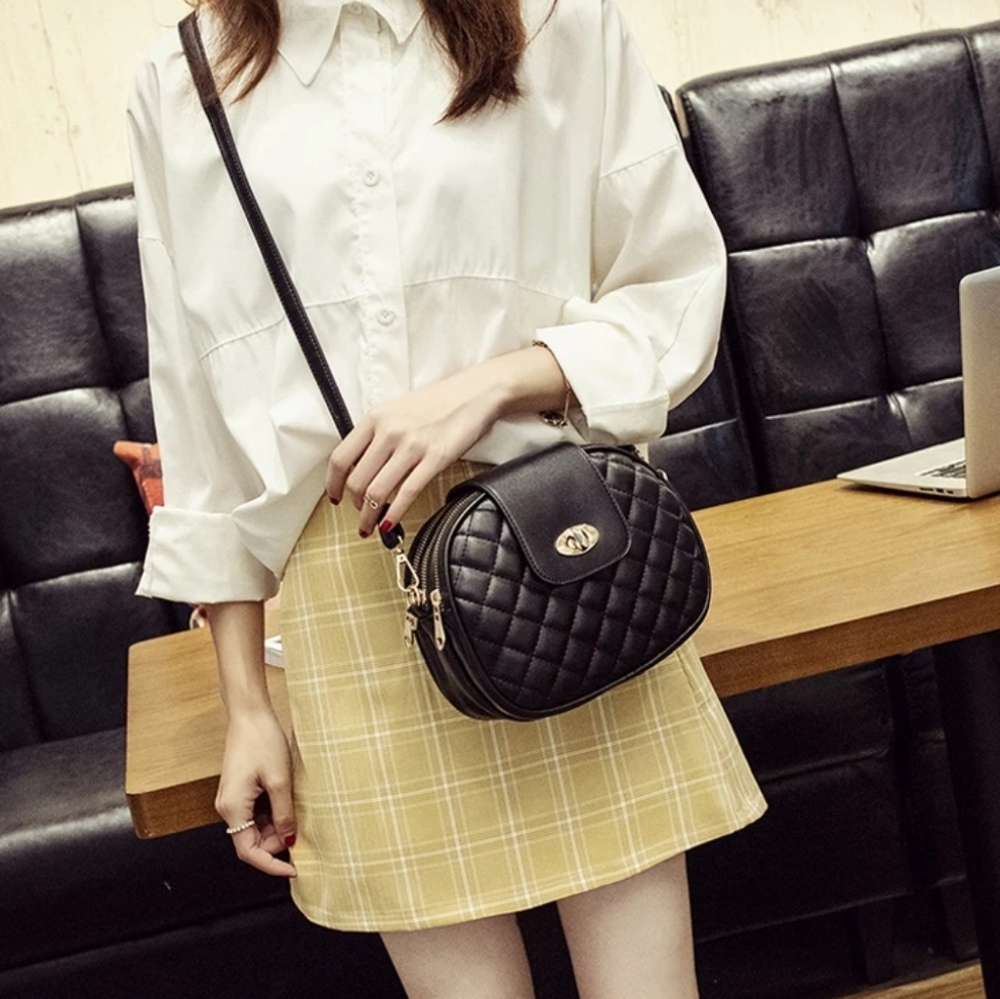 Diamond Embossed 3 Zipper Crossbody Bag - Off White Color - Picture 12 of 15